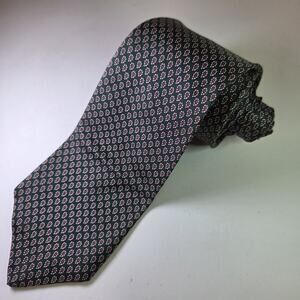 Robert White English Silk Tie Green Red Micro Paisley John Comfort Vintage